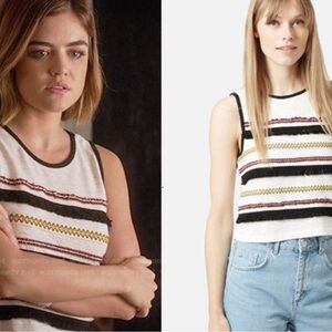 Topshop Multicolor Embroidered Fringe Detail Cropped Sleeveless Tank Top 8